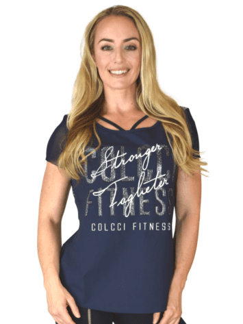 COLCCI FITNESS T-Shirt 365700104 Mesh Top Stronger Together Navy