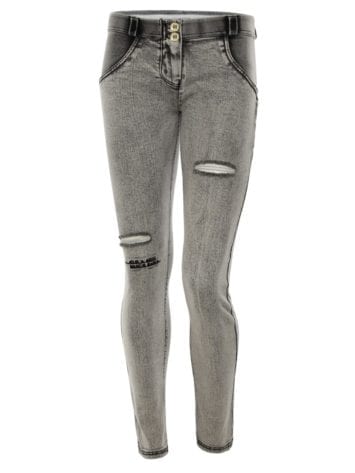 FREDDY WR.UP Shaping Effect – Regular Waist – Skinny – Distressed Light Grey Denim with Embroidery