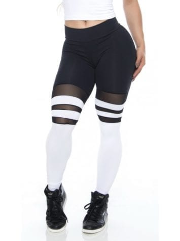 BFB Activewear Striped Leggings College Black & White Tulle